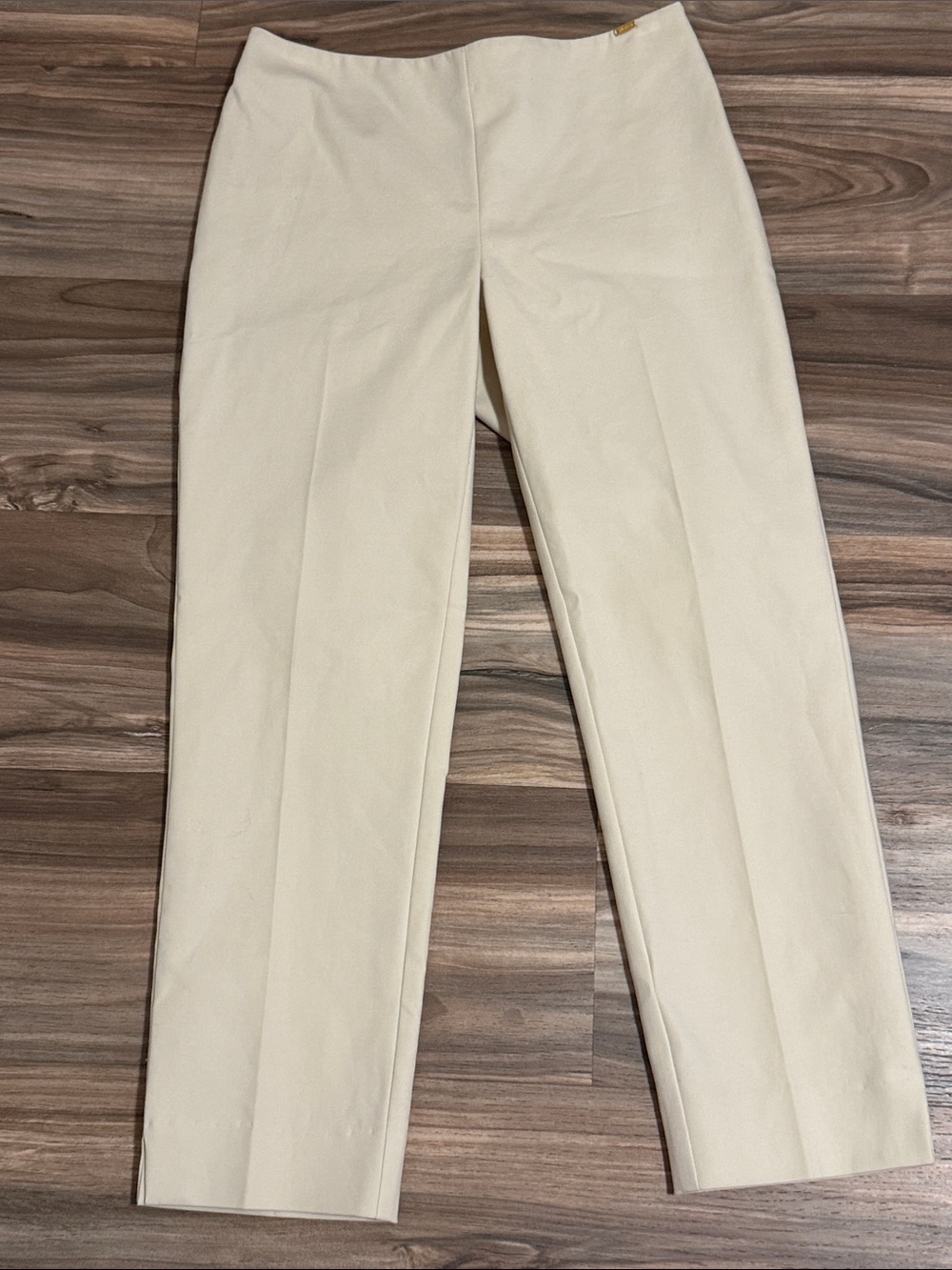 St. John Cream Side Zip Ankle Pants Sz. 2 Stretch Cotton Blend Skinny Minimal